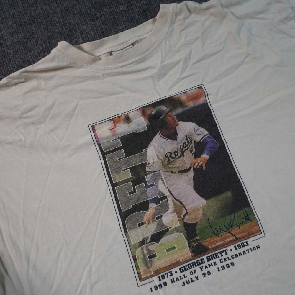 Vintage George Brett T-Shirt Men XL Cream 1999 Hall of Fame Gear For Sports